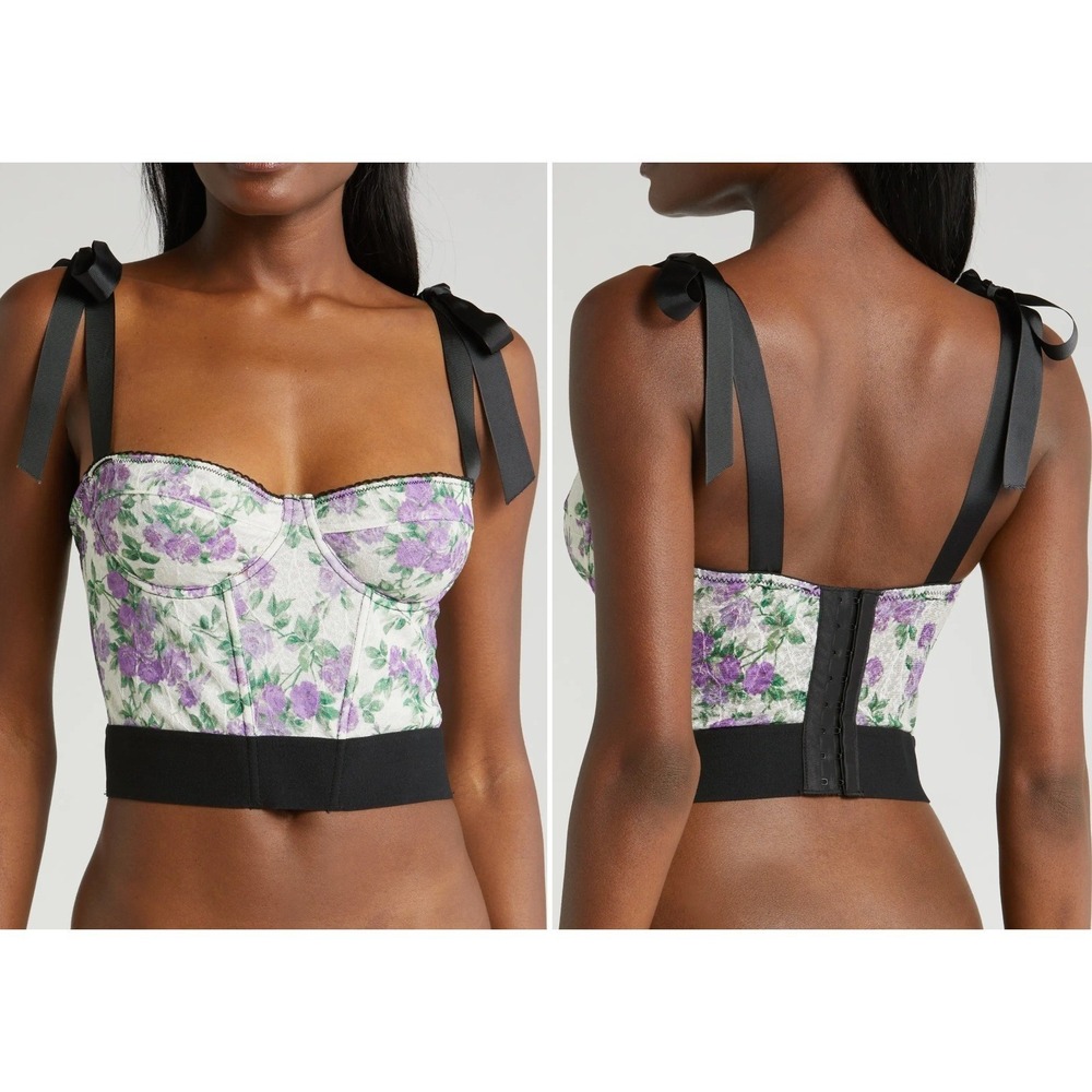 Kilo Brava Lilac Rose Bustier Top Womens Medium Floral Lace Ribbon Straps Corset